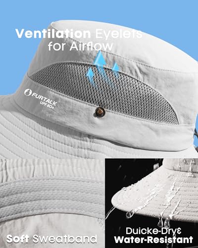 FURTALK Mens Bucket Sun Hat UPF 80+ Wide Brim Hiking Fishing Beach Outdoor Hats - color: Light Grey