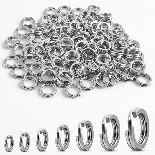 SILANON Fishing Split Rings Stainless Steel Lure Rings Flattened Hyber Wire Split Rings for Fishing Lures Solid Snap Rings Saltwater Terminal Tackle Connector 22-145LB 100pcs - size: 6mm-100pcs