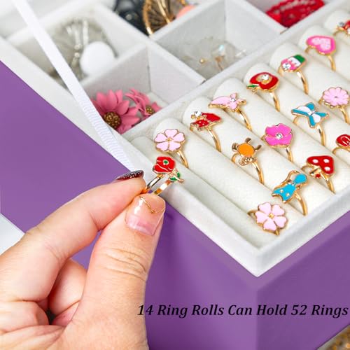 QBestry Earrings Jewelry Box for Girls, 5 Layers Jewelry Organizer with Earring Holder Organizer for Girls Earring Organizer Jewelry Boxes for Women Earrings and Necklaces Jewelry Box Organizer Purple - color: Deep Purple, size: Large