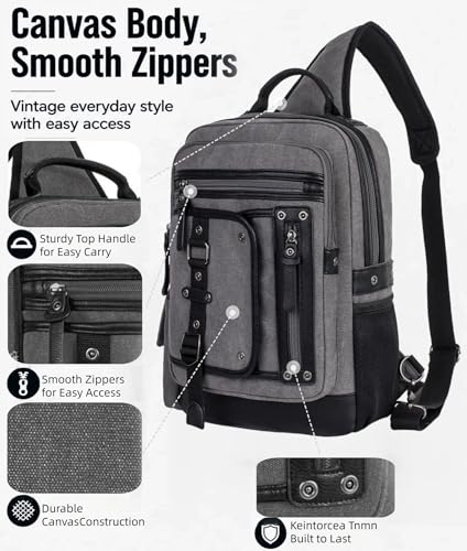 Cross Body Bag for Men: Large Canvas Sling Backpack Messenger Bag Fits 15.6 Inch Laptop for Work Commute - color: Grey, size: Large