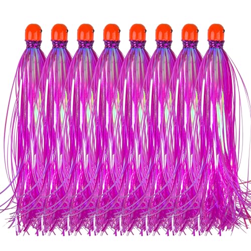 Mylar Skirt Trolling Lures 5.2in Fishing Mylar Skirts Trolling Teasers 3/8 oz Weighted Bullet Head Skirted Trolling Lures with Through-Hole for Mahi Tuna Wahoo Offshore Fishing - color: Purple_8pcs