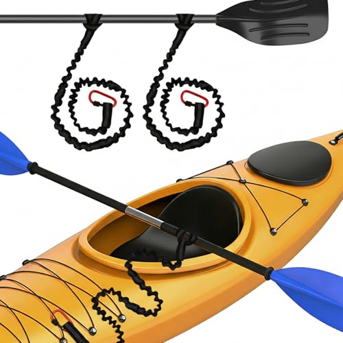 Kayak Paddle Leash, Stretchable Coiled Rod Leash for Kayak, Paddleboard Paddle and Fishing Rod, Extended Length 5"-7", Fishing Accessories for Kayak and Paddles - color: black