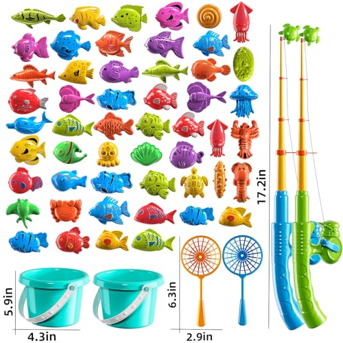 NIPLOOOW Magnetic Fishing Game Pool Toys for Kids 3-5, Water Table Bathtub Kiddie Party Toy with Pole Rod Net Plastic Floating Fish, Outdoor Toys for Kids Age 3 4 5 6 7 8 Year Old - style: 58PCS