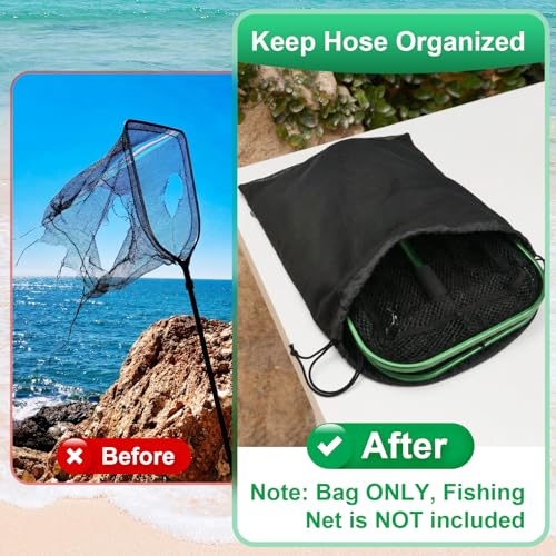 Fly Fishing Net Storage Bag - Foldable Landing Net Organizer Pouch Portable Trout Landing Nets Carrying Case with Adjustable Shoulder Strap and Drawstring Closure, Bag Only