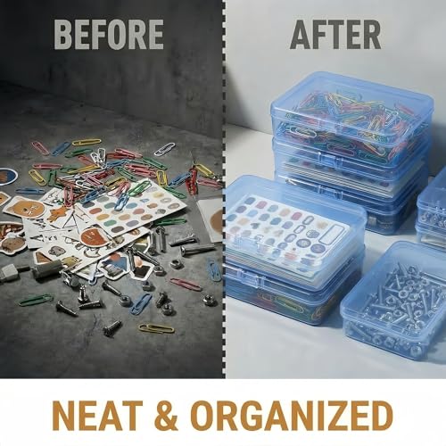 LJY 12 Pieces Rectangular Empty Mini Clear Plastic Organizer Storage Box Containers with Hinged Lids (4.5 x 3.3 x 1.1 inch, Blue) - color: Blue, size: 4.5 x 3.3 x 1.1 inch