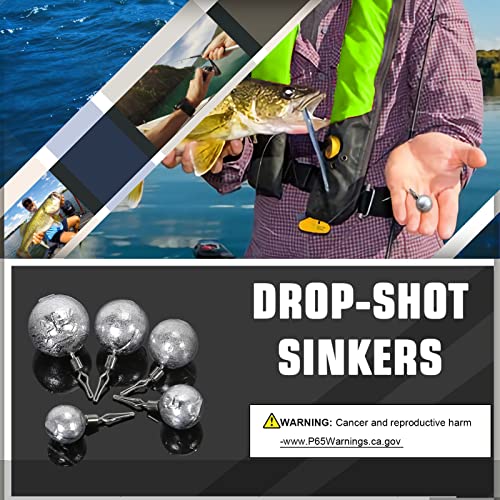 AMYSPORTS Casting Bass Weights Sinker Lead Round Removable Fishing Weights Sinker Drop Shot Fishing Sinker Freshwater - size: Size2 (3/16oz.) 25 pcs
