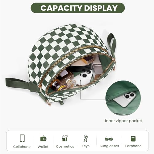 Checkered Crossbody Bum Bags for Women Nylon Checkered Purse Checkerboard Fanny Pack - color: A05-bean Green