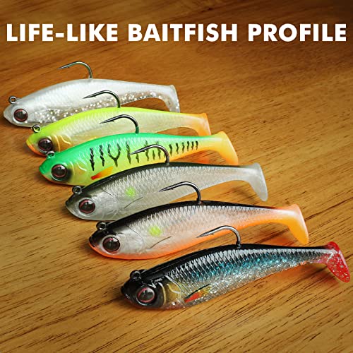 GOTOUR Pre-Rigged Soft Fishing Lures with Weedless Hook, Lifelike Paddle Tail Swimbaits for Bass Fishing, Freshwater & Saltwater Fishing Bait, Fishing Tackle for Bass, Pike, Trout, and Walleye - color: C1-3.5"-0.8oz