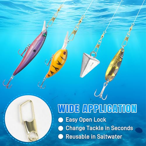 AGOOL Fishing Swivels Snaps, 60/120pcs Barrel Swivels with Nice Snaps Gold High Strength Solid Rings Line Lures Connector Fishing Tackle Accessories - size: #10_60pcs