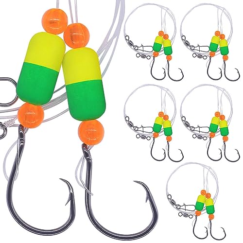 Pompano-Rigs-for-Surf-Fishing-Saltwater-Gear with Double Circle & Wide Gap Hook-6-Pack Surf Fishing Tackle - color: Green and Chartreuse 6-Pack, size: 2/0 Circle Hook
