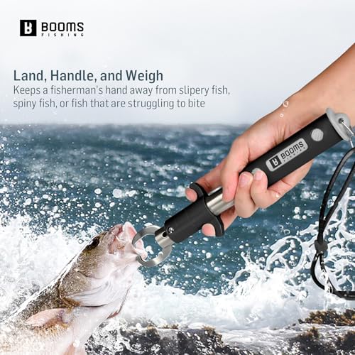 Booms Fishing Fish Gripper with Scale, Rotating Lip Gripper, G11 | 2-in-1 Gripper and Scale, One-Hand Use, Rotating Handle, 52 lb Weight Reference, for Saltwater and Freshwater Fishing