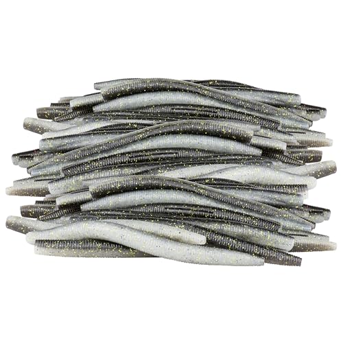Soft Fishing Worm 100PCS, 3/4/5/6" Mega Value Pack Senko Style Soft Lures for Bass, Plastic Worm Stick Baits, Multicolor, Cost-Effective Fishing Gift - color: Smoke Pearl Flake, size: 4"