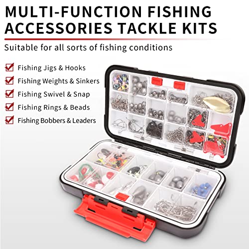 TRUSCEND Complete Fishing Accessories - Tackle Box with Tackle Included, Fishing Hooks, Jig Heads, Sinkers, Weights, Swivels, Snaps, Bobbers, Leaders - Fishing Gear Set for Bass Trout Panfish Walleye - color: C-408pcs Premium Kit
