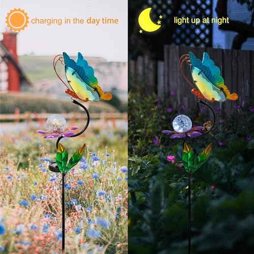 HONGLAND Solar Butterfly Garden Lights, Outdoor Lights Garden Decor for Outside, Flower Yard Decorations, Metal Yard Art for Patio Decor, Gifts for Mom - color: Butterfly