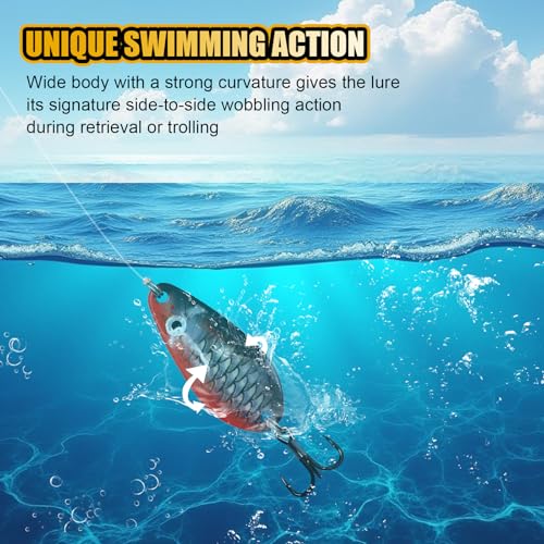 Fishing Spoons, Wide-Body Trolling Spoons with Treble Hooks for Bass, Trout, Pike, Walleye, Catfish Fishing Spoon Lures 5-Pack - color: 3/8oz treble hook spoons