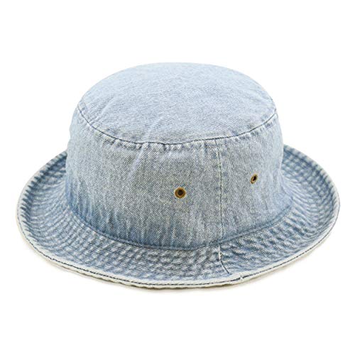 Cotton Bucket Hat Packable Sun Hat – Unisex Summer Travel Beach Fisherman Hat for Men Women Outdoor Fishing Hiking - color: 2. Light Denim, size: Large-X-Large