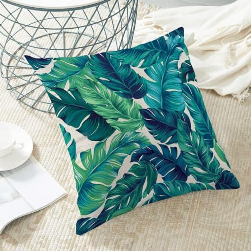 AEIOAE Summer Tropical Leaves Pillow Covers 16 X 16 Inch Set of 2, Green Palm Leaf Decorative Throw Pillow Covers Square Linen Botanical Plant Outdoor Cushion Covers for Couch Home Sofa - color: Palm Leaf, size: 16" x 16" (Pack of 1)