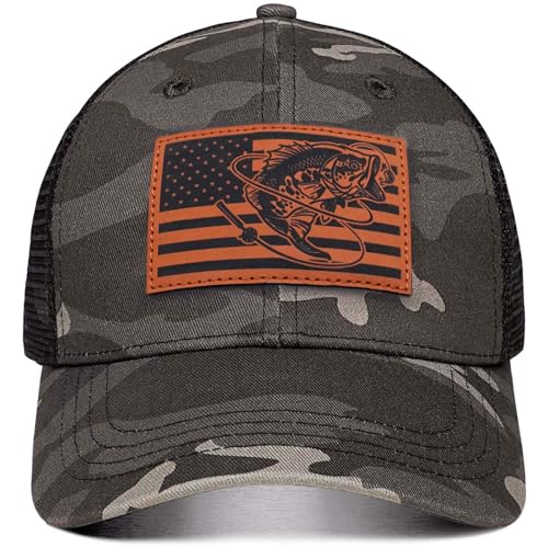 Fishing Gifts for Men - Snapback & Trucker Hats - American Flag Outdoor Fishing Hat - color: 04.camo-1(bassflag)
