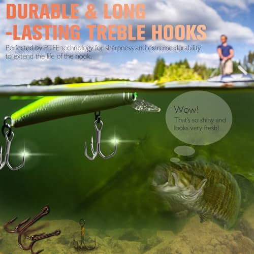 Dovesun Fishing Treble Hooks, Triple Hooks 3X Strong Professional V, 50PCS High Carbon Steel Replacement Fishing Hooks for Saltwater and Freshwater, Sizes #10#8#6#4#2 - color: PTFE Coating, size: #10 * 50PCS