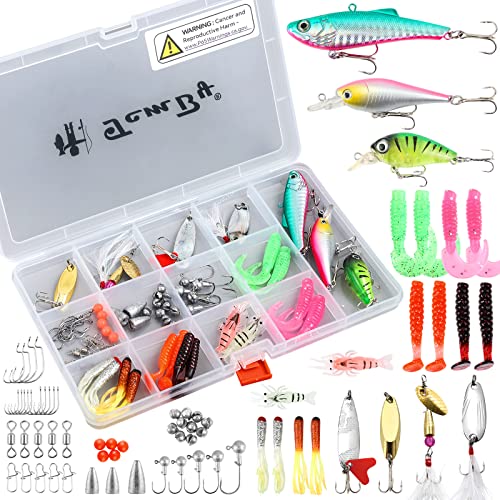 TCMBY Fishing Lures Bait Tackle Kit Set for Freshwater Trout Bass Fishing, Including Accessories, Fishing Tackle Box, Crankbait, Spoon, Hooks, Fishing Gear and Equipment for Starter Beginner.