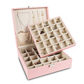 Frebeauty Earring Organizer Classic Jewelry Box 50 Slots Double Layer Jewelry Storage Case with 6 Necklace Hook and Bracelet Pocket(Pink) - color: Pink
