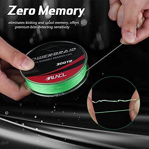 RUNCL PowerBraid Fishing Line 4/8/9 Strands, Braided Fishing Line 300/500/1000Yds - Seamless Weaving Tech, Enhanced Coating Tech, Zero Stretch, High Sensitivity, Smaller Diameter - Braid Line 15-115LB - color: Hi-Vis Green, size: 15LB-500yds(4 Strands)