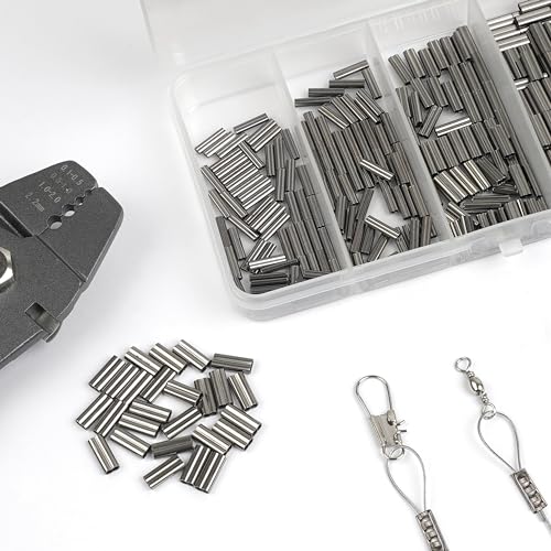 AGOOL Mini Copper Double Barrel Crimp Sleeves Kit - 300pcs/box High Strength Brass Copper Crimping Loop Sleeve Fishing Line Tube Connector Kit, Size 0.8-2.6mm - style: 300pcs(0.8-1.8mm)