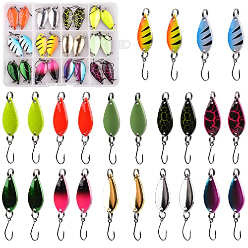 Fishing Spoons Lures for Trout, 12/24pcs Trout Spoons Set Single Hooks Hard Metal Fishing Jigging Bait Tackle Casting Spinner Bait for Crappie Bass Perch Panfish Pike, 1/5 oz - color: 24pcs---0.17oz