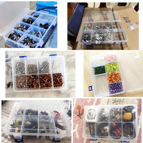 2 Piece Clear Plastic Tackle Storage Set, Adjustable Dividers Fishing Tackle Box + Small Hook Organizer Case, Detachable Compartments for Fishing Gear & Hooks Organization and Small Hardware