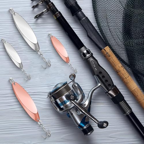 HESTYA Fishing Lures Spoons Saltwater Treble Trout Lures Hard Metal Spinner Baits 5 Sizes Casting Spoon Hooks for Salmon Bass in 1/5 1/4 3/8 1/2 3/4 oz - color: Silver, Rose Gold