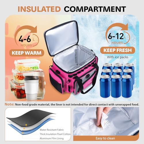 Goture Pink Fishing Rod and Reel Combos with Cooler Tackle Bag, 6FT-9FT Telescopic Fishing Pole with Spinning Reel,4 3600 Trays,Lures,Pliers,Travel Full Kit for Freshwater Saltwater, Women/Beginners - color: A:Pink Tackle Bag with Cooler, size: 19.69"x11.