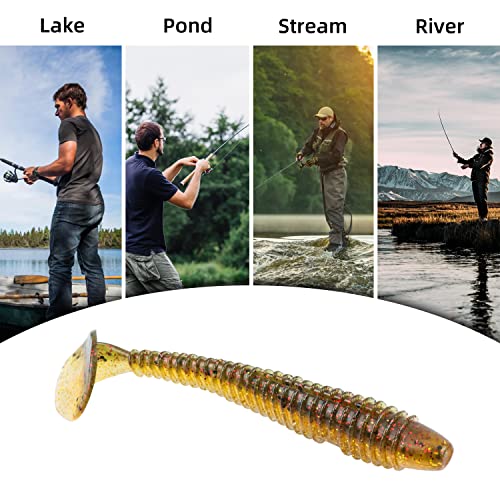 RUNCL Swimbaits Paddle 10/20/30/40PCS, 5/4/3/2 Inchs Paddle Tail, Soft Lure for Trout Crappie Bass, Durable Plastic Bait Swimmer for Saltwater/Freshwater, Fishing Lover's Gift - color: Brown Magic, size: 3in, 30pcs