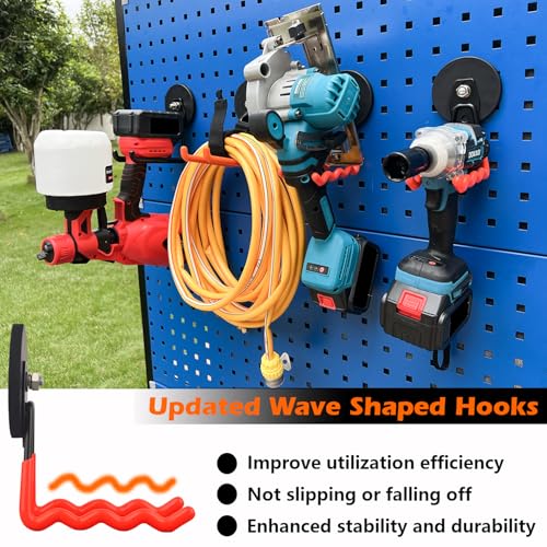 MUTUACTOR 2Packs Large Capability Heavy Duty Magnetic Hooks, Strong Magnet Hooks for Hanging Power Tools, Grill Utensils, Impact Drivers - style: 3.46in Magnet Wave Red Hooks 2PCS