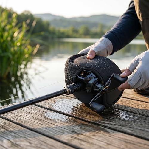 Baitcast Reels Cover Case, Elastic Nylon & Neoprene Materials Breathable Baitcasting Reel Protector Soft Protective Cover Bag for Fishing Wheels - color: Black