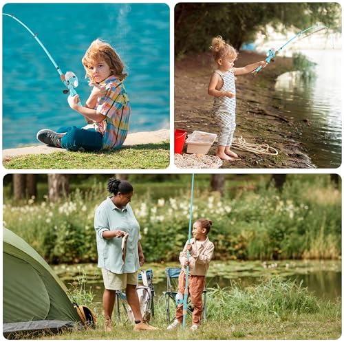Kids Fishing Pole, Portable Telescopic Kids Fishing Poles for Boys Girls Youth, Fishing Rod and Reel Combo - color: Mint Blue