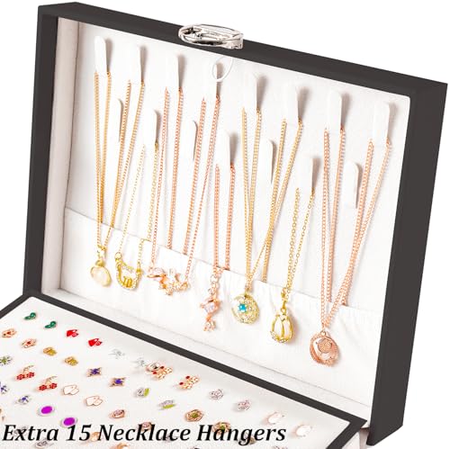 QBestry Earring Jewelry Box for Women Girls Stud Organizer, 5 Layers Black Jewelry Organizer Box With Lock Necklaces and Earrings Holder Jewelry Box with Earring Organizxer for Women Girls Xmas Gifts - color: Black, size: Large