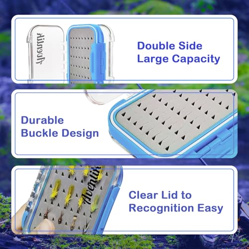 Aventik Waterproof Clear Fly Box Double Sides Floating Lightweight Fly Fishing Case Large Capacity Grip Foam Nymph Wet Dry Flies Lure Box(H18 Blue, SIZE A:4.24X3.04X1.36inch) - color: Blue, size: SIZE A:4.24X3.04X1.36inch