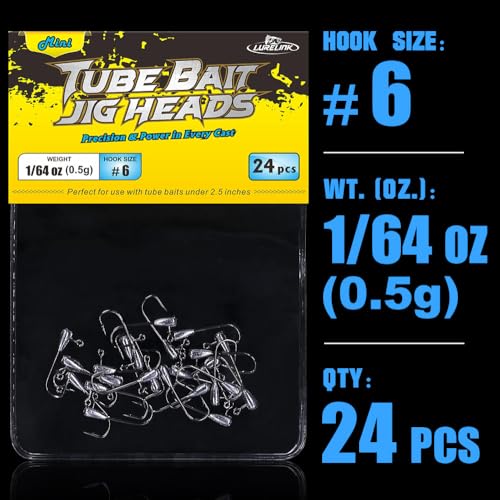 Tube Jig Heads for Crappie, Panfish, and Bass Fishing - 24 Pack - size: 1/64 oz