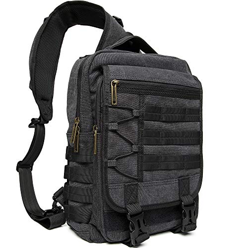 NICGID Tactical Military Backpack Large Daypack Molle Army Assault Pack Bug Out Bag Water Resistant Travel Fishing Hiking Trekking Rucksack - color: Black-canvas-808, size: 13.3 inch