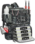 MATEIN Fishing Backpack with 4 Tackle Boxes, Fishing Bag with Rod Holder & Safety Compass & Cooler, Gifts for Fishermen - color: Camouflage