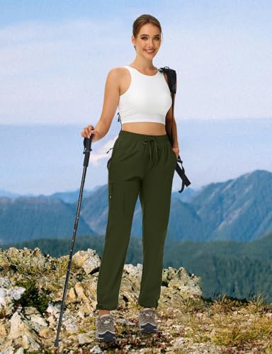 TBMPOY Women's Hiking Pants Water Resistant Lightweight Quick Dry Cargo Travel Fishing Work Camping Pant with 4 Pockets Army Green XXXL