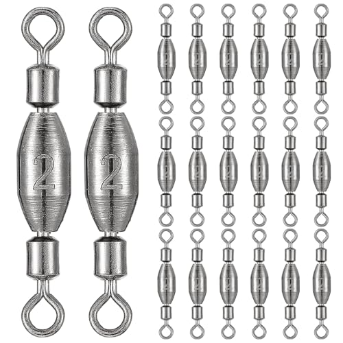Seenelling 20 Pcs Brass Fishing Sinker Swivel Fishing Weights Saltwater Bullet Sinkers Drop Shot Weight Egg Sinkers with Swivel Rolling Removable Freshwater - size: 1/32oz