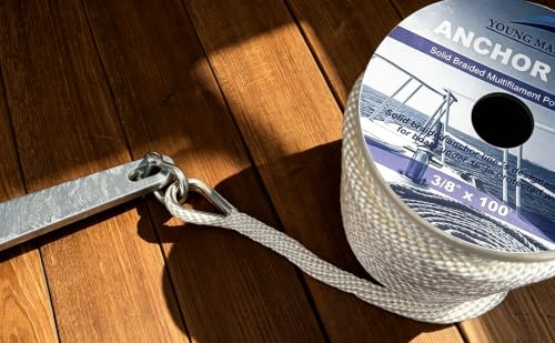 Young Marine Premium Solid Braid MFP Anchor Line Braided Anchor Rope/Line 3/8 Inch 100FT with Stainless Steel Thimble & Shackle (3/8" x 100', White) - size: 3/8" x 100'