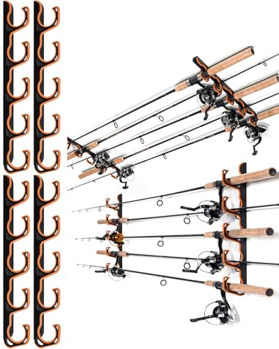 Ghosthorn Fishing Rod Holders for Garage Fishing Pole Holders Ceiling or Wall Mounted Fishing Rod Rack garage Storage Organizer Fishing Gear Equipment for Men Women (Orange, 2 Packs) - size: 2 packs holds up 10 rods, style: Orange