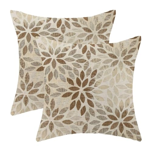 AEIOAE Brown Tan Pillow Covers 16 x 16 Inch Set of 2, Rustic Geometric Dahlia Flower Decorative Throw Pillow Covers Farmhouse Floral Cushion Covers for Couch Home Sofa Outdoor Decor - color: Brown Tan Floral, size: 16" x 16" (Pack of 1)