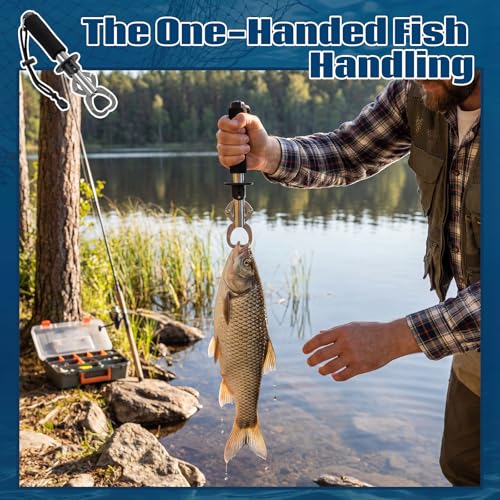 Konohan 3 Pack Fish Lip Gripper with Scale 33lb Stainless Steel Fish Landing Tool with Non-Slip EVA Handle & Wrist Strap for Anglers Fishermen Fishing Bass Trout Pike Catch and Release