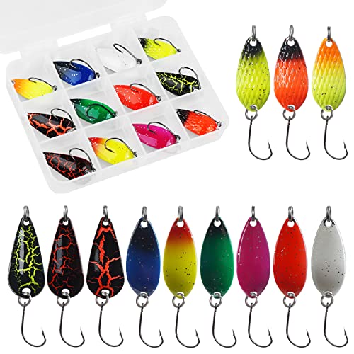 Trout Spoons Fishing Spoon Lure Set Single Hook Trout Lures Hard Metal Trout Baits Mini Fishing Jig Spoon Lures for Perch Char Crappie - color: Type A ( 12pcs )