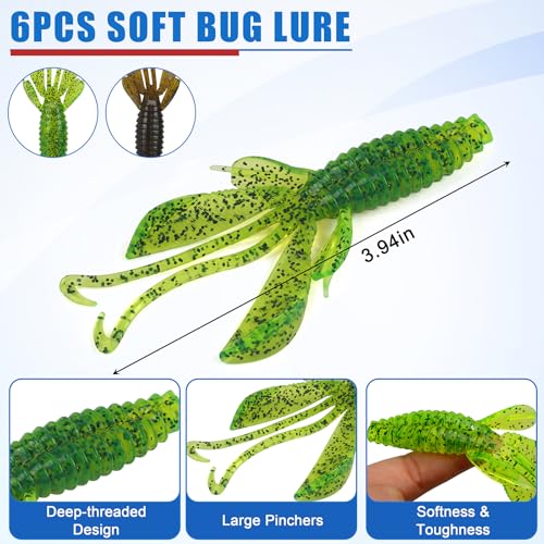 Bass Fishing Lures Kit Include Weedless Football Swim Jigs, Spinner Bait Skirts, Craw Soft Plastic Worms Grub Bait Set Fishing Lures for Bass Trout