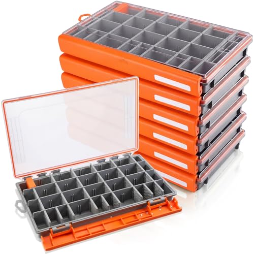 Junkin 6 Pack 3700 Fishing Tackle Boxes Waterproof, Large Orange Lure Organizer Trays with Custom Dividers, Airtight Tackle Storage Case for Saltwater Baits, Swimbaits & Boat Bag Accessories - color: Orange, size: 3700