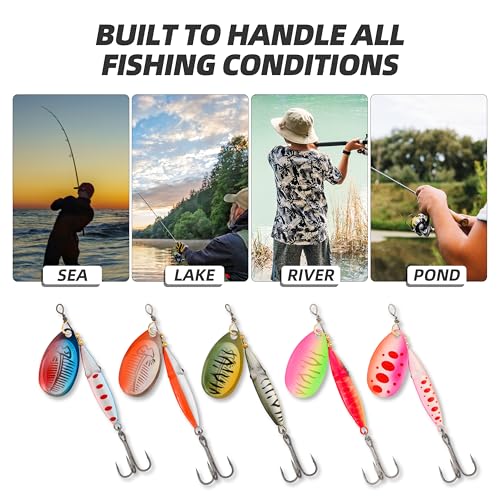Inline Spinner Bait – Fish-Shaped Spinnerbait Lures 5-Pack, 360° Rotation with Reflective Blades, Perfect for Freshwater & Saltwater Fishing, Targeting Bass, Trout, Pike, Perch & More - color: Squid Eye Spinnerbait